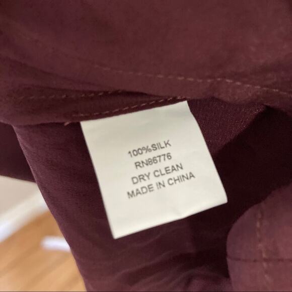 nwt Burgundy Silk Blouse size S Button front Collared Shirt NEW - Picture 6 of 6